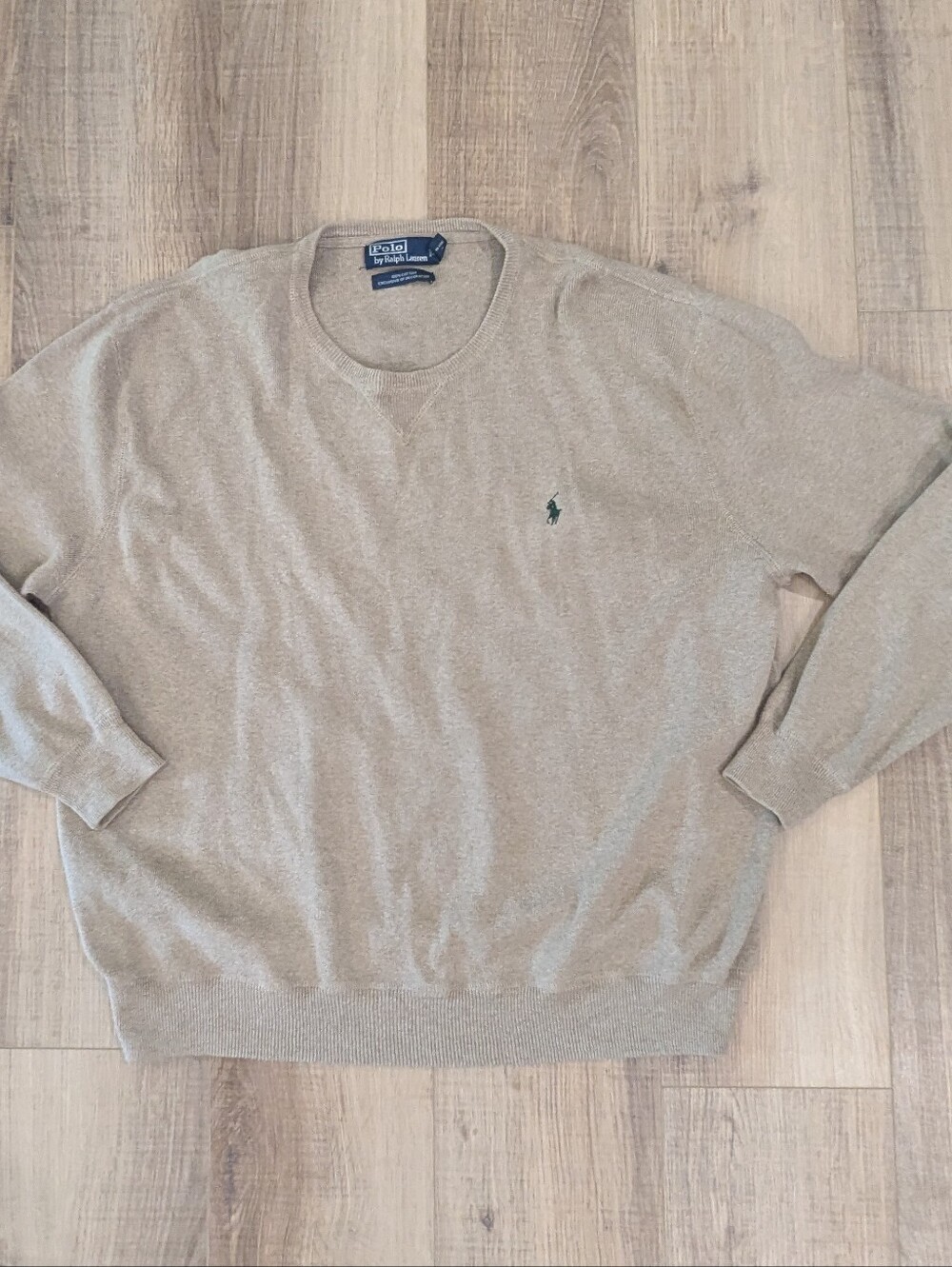 Vintage 90s Polo Ralph Lauren XXL Cotton Sweater Beige Green Pony Boxy Fit